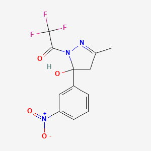 molecular formula C12H10F3N3O4 B11265433 2,2,2-trifluoro-1-[5-hydroxy-3-methyl-5-(3-nitrophenyl)-4,5-dihydro-1H-pyrazol-1-yl]ethanone 