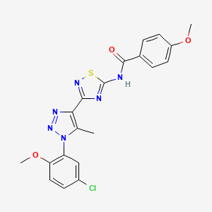 molecular formula C20H17ClN6O3S B11265440 N-{3-[1-(5-chloro-2-methoxyphenyl)-5-methyl-1H-1,2,3-triazol-4-yl]-1,2,4-thiadiazol-5-yl}-4-methoxybenzamide 