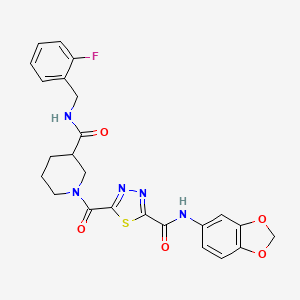 molecular formula C24H22FN5O5S B11265463 1-{5-[(2H-1,3-Benzodioxol-5-YL)carbamoyl]-1,3,4-thiadiazole-2-carbonyl}-N-[(2-fluorophenyl)methyl]piperidine-3-carboxamide 