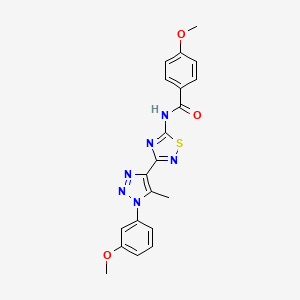 molecular formula C20H18N6O3S B11265614 4-methoxy-N-{3-[1-(3-methoxyphenyl)-5-methyl-1H-1,2,3-triazol-4-yl]-1,2,4-thiadiazol-5-yl}benzamide 