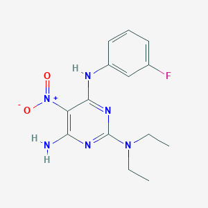 molecular formula C14H17FN6O2 B11265622 N~2~,N~2~-diethyl-N~4~-(3-fluorophenyl)-5-nitropyrimidine-2,4,6-triamine 