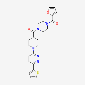 molecular formula C23H25N5O3S B11265700 (4-(Furan-2-carbonyl)piperazin-1-yl)(1-(6-(thiophen-2-yl)pyridazin-3-yl)piperidin-4-yl)methanone 