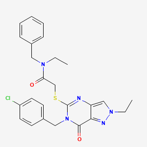 molecular formula C25H26ClN5O2S B11265940 N-benzyl-2-{[6-(4-chlorobenzyl)-2-ethyl-7-oxo-6,7-dihydro-2H-pyrazolo[4,3-d]pyrimidin-5-yl]sulfanyl}-N-ethylacetamide 