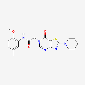 molecular formula C20H23N5O3S B11266023 N-(2-methoxy-5-methylphenyl)-2-[7-oxo-2-(piperidin-1-yl)[1,3]thiazolo[4,5-d]pyrimidin-6(7H)-yl]acetamide 