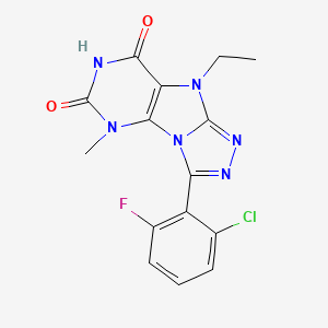 molecular formula C15H12ClFN6O2 B11266087 3-(2-chloro-6-fluorophenyl)-9-ethyl-5-methyl-5H,6H,7H,8H,9H-[1,2,4]triazolo[3,4-h]purine-6,8-dione 