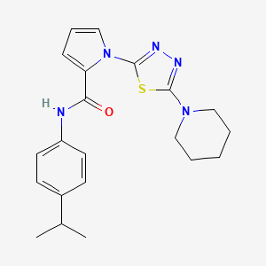 molecular formula C21H25N5OS B11266144 1-[5-(Piperidin-1-YL)-1,3,4-thiadiazol-2-YL]-N-[4-(propan-2-YL)phenyl]-1H-pyrrole-2-carboxamide 