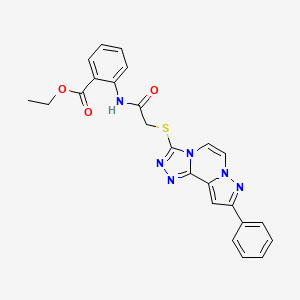 molecular formula C24H20N6O3S B11266219 Ethyl 2-(2-((9-phenylpyrazolo[1,5-a][1,2,4]triazolo[3,4-c]pyrazin-3-yl)thio)acetamido)benzoate 