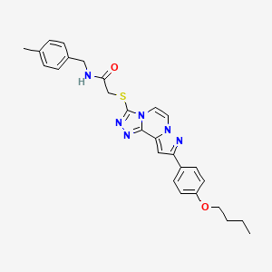 molecular formula C27H28N6O2S B11266255 2-{[9-(4-Butoxyphenyl)pyrazolo[1,5-A][1,2,4]triazolo[3,4-C]pyrazin-3-YL]sulfanyl}-N-(4-methylbenzyl)acetamide 