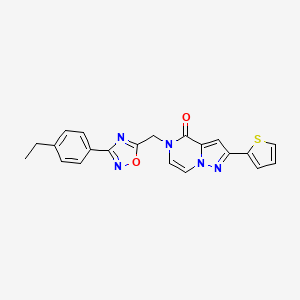 molecular formula C21H17N5O2S B11266317 5-{[3-(4-ethylphenyl)-1,2,4-oxadiazol-5-yl]methyl}-2-(thiophen-2-yl)-4H,5H-pyrazolo[1,5-a]pyrazin-4-one 