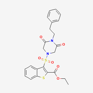 molecular formula C23H22N2O6S2 B11266341 Ethyl 3-{[3,5-dioxo-4-(2-phenylethyl)piperazin-1-yl]sulfonyl}-1-benzothiophene-2-carboxylate 