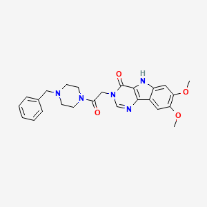 molecular formula C25H27N5O4 B11266350 3-[2-(4-benzylpiperazin-1-yl)-2-oxoethyl]-7,8-dimethoxy-3,5-dihydro-4H-pyrimido[5,4-b]indol-4-one 