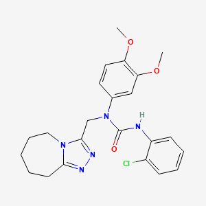 molecular formula C23H26ClN5O3 B11266395 3-(2-chlorophenyl)-1-(3,4-dimethoxyphenyl)-1-(6,7,8,9-tetrahydro-5H-[1,2,4]triazolo[4,3-a]azepin-3-ylmethyl)urea 