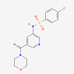 molecular formula C16H16FN3O4S B11266437 4-Fluoro-N-[5-(morpholine-4-carbonyl)pyridin-3-YL]benzene-1-sulfonamide 