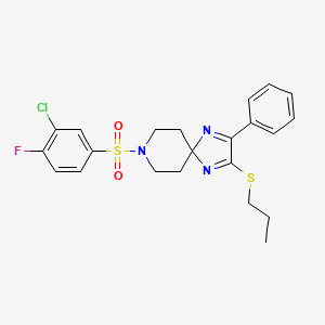 molecular formula C22H23ClFN3O2S2 B11266443 8-(3-Chloro-4-fluorobenzenesulfonyl)-2-phenyl-3-(propylsulfanyl)-1,4,8-triazaspiro[4.5]deca-1,3-diene 