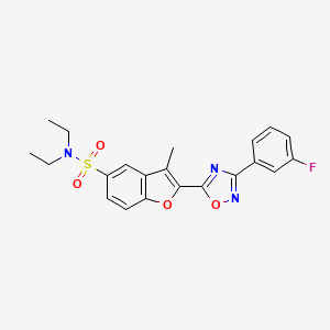 molecular formula C21H20FN3O4S B11266482 N,N-diethyl-2-[3-(3-fluorophenyl)-1,2,4-oxadiazol-5-yl]-3-methyl-1-benzofuran-5-sulfonamide 