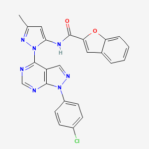 molecular formula C24H16ClN7O2 B11266490 N-(1-(1-(4-chlorophenyl)-1H-pyrazolo[3,4-d]pyrimidin-4-yl)-3-methyl-1H-pyrazol-5-yl)benzofuran-2-carboxamide 