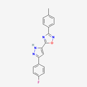 molecular formula C18H13FN4O B11266497 5-[3-(4-fluorophenyl)-1H-pyrazol-5-yl]-3-(4-methylphenyl)-1,2,4-oxadiazole 