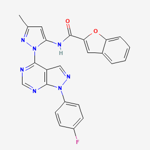 molecular formula C24H16FN7O2 B11266597 N-(1-(1-(4-fluorophenyl)-1H-pyrazolo[3,4-d]pyrimidin-4-yl)-3-methyl-1H-pyrazol-5-yl)benzofuran-2-carboxamide 