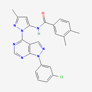 molecular formula C24H20ClN7O B11266613 N-{1-[1-(3-chlorophenyl)-1H-pyrazolo[3,4-d]pyrimidin-4-yl]-3-methyl-1H-pyrazol-5-yl}-3,4-dimethylbenzamide 