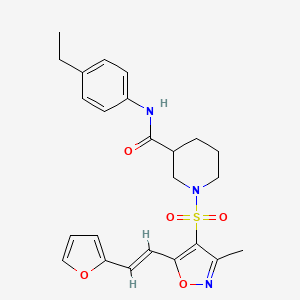 molecular formula C24H27N3O5S B11266668 N-(4-Ethylphenyl)-1-({5-[(1E)-2-(furan-2-YL)ethenyl]-3-methyl-1,2-oxazol-4-YL}sulfonyl)piperidine-3-carboxamide 