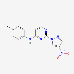 molecular formula C15H14N6O2 B11266677 6-methyl-N-(4-methylphenyl)-2-(4-nitro-1H-pyrazol-1-yl)pyrimidin-4-amine 