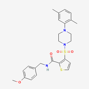 molecular formula C25H29N3O4S2 B11266765 3-((4-(2,5-dimethylphenyl)piperazin-1-yl)sulfonyl)-N-(4-methoxybenzyl)thiophene-2-carboxamide 