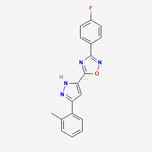 molecular formula C18H13FN4O B11266804 3-(4-fluorophenyl)-5-[3-(2-methylphenyl)-1H-pyrazol-5-yl]-1,2,4-oxadiazole 