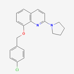 molecular formula C20H19ClN2O B11266806 8-((4-Chlorobenzyl)oxy)-2-(pyrrolidin-1-yl)quinoline 