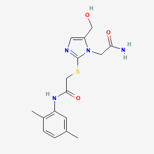 2-((1-(2-amino-2-oxoethyl)-5-(hydroxymethyl)-1H-imidazol-2-yl)thio)-N-(2,5-dimethylphenyl)acetamide