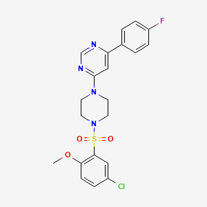 molecular formula C21H20ClFN4O3S B11266946 4-[4-(5-Chloro-2-methoxybenzenesulfonyl)piperazin-1-YL]-6-(4-fluorophenyl)pyrimidine 