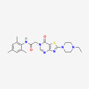 molecular formula C22H28N6O2S B11267023 2-[2-(4-ethylpiperazin-1-yl)-7-oxo[1,3]thiazolo[4,5-d]pyrimidin-6(7H)-yl]-N-(2,4,6-trimethylphenyl)acetamide 