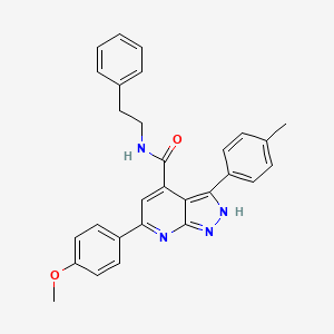 molecular formula C29H26N4O2 B11267172 6-(4-methoxyphenyl)-3-(4-methylphenyl)-N-(2-phenylethyl)-1H-pyrazolo[3,4-b]pyridine-4-carboxamide 