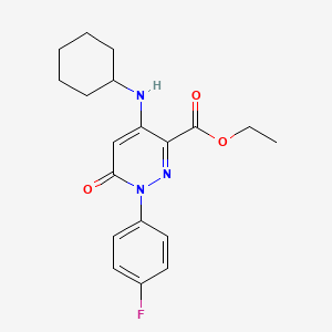 molecular formula C19H22FN3O3 B11267181 Ethyl 4-(cyclohexylamino)-1-(4-fluorophenyl)-6-oxo-1,6-dihydropyridazine-3-carboxylate 