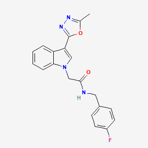 molecular formula C20H17FN4O2 B11267214 N-(4-fluorobenzyl)-2-(3-(5-methyl-1,3,4-oxadiazol-2-yl)-1H-indol-1-yl)acetamide 