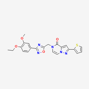 molecular formula C22H19N5O4S B11267288 5-{[3-(4-ethoxy-3-methoxyphenyl)-1,2,4-oxadiazol-5-yl]methyl}-2-(thiophen-2-yl)-4H,5H-pyrazolo[1,5-a]pyrazin-4-one 