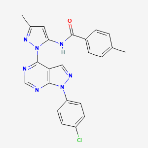 molecular formula C23H18ClN7O B11267312 N-{1-[1-(4-chlorophenyl)-1H-pyrazolo[3,4-d]pyrimidin-4-yl]-3-methyl-1H-pyrazol-5-yl}-4-methylbenzamide 