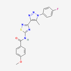 molecular formula C19H15FN6O2S B11267314 N-{3-[1-(4-fluorophenyl)-5-methyl-1H-1,2,3-triazol-4-yl]-1,2,4-thiadiazol-5-yl}-4-methoxybenzamide 