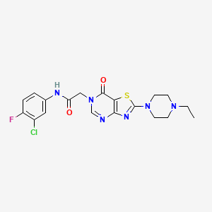 molecular formula C19H20ClFN6O2S B11267379 N-(3-chloro-4-fluorophenyl)-2-[2-(4-ethylpiperazin-1-yl)-7-oxo[1,3]thiazolo[4,5-d]pyrimidin-6(7H)-yl]acetamide 