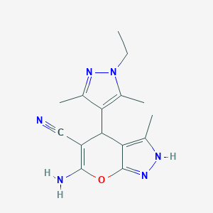molecular formula C15H18N6O B112674 6-amino-4-(1-ethyl-3,5-dimethyl-1H-pyrazol-4-yl)-3-methyl-1,4-dihydropyrano[2,3-c]pyrazole-5-carbonitrile CAS No. 492457-03-1