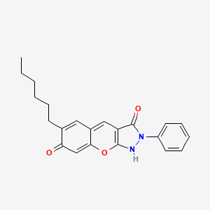 molecular formula C22H22N2O3 B11267425 6-hexyl-7-hydroxy-2-phenylchromeno[2,3-c]pyrazol-3(2H)-one 