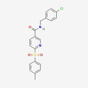 molecular formula C20H17ClN2O3S B11267438 N-(4-chlorobenzyl)-6-[(4-methylphenyl)sulfonyl]pyridine-3-carboxamide 