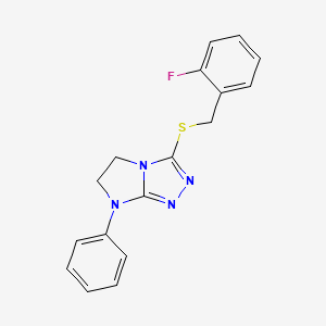 molecular formula C17H15FN4S B11267517 3-((2-fluorobenzyl)thio)-7-phenyl-6,7-dihydro-5H-imidazo[2,1-c][1,2,4]triazole 