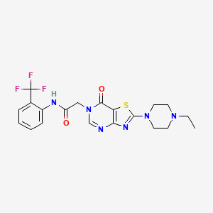 molecular formula C20H21F3N6O2S B11267521 2-[2-(4-ethylpiperazin-1-yl)-7-oxo[1,3]thiazolo[4,5-d]pyrimidin-6(7H)-yl]-N-[2-(trifluoromethyl)phenyl]acetamide 