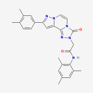 molecular formula C26H26N6O2 B11267522 2-[11-(3,4-dimethylphenyl)-5-oxo-3,4,6,9,10-pentazatricyclo[7.3.0.02,6]dodeca-1(12),2,7,10-tetraen-4-yl]-N-(2,4,6-trimethylphenyl)acetamide 