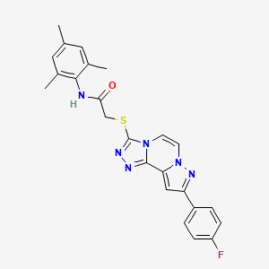 molecular formula C24H21FN6OS B11267529 2-((9-(4-fluorophenyl)pyrazolo[1,5-a][1,2,4]triazolo[3,4-c]pyrazin-3-yl)thio)-N-mesitylacetamide 