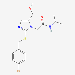 molecular formula C16H20BrN3O2S B11267572 2-(2-((4-bromobenzyl)thio)-5-(hydroxymethyl)-1H-imidazol-1-yl)-N-isopropylacetamide 