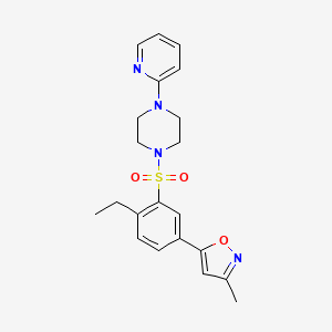 molecular formula C21H24N4O3S B11267589 1-[2-Ethyl-5-(3-methyl-1,2-oxazol-5-YL)benzenesulfonyl]-4-(pyridin-2-YL)piperazine 