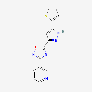 molecular formula C14H9N5OS B11267662 3-{5-[5-(thiophen-2-yl)-1H-pyrazol-3-yl]-1,2,4-oxadiazol-3-yl}pyridine 