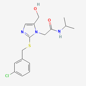 molecular formula C16H20ClN3O2S B11267758 2-(2-{[(3-chlorophenyl)methyl]sulfanyl}-5-(hydroxymethyl)-1H-imidazol-1-yl)-N-(propan-2-yl)acetamide 