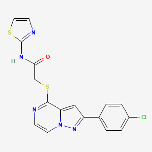 molecular formula C17H12ClN5OS2 B11267794 2-{[2-(4-chlorophenyl)pyrazolo[1,5-a]pyrazin-4-yl]sulfanyl}-N-(1,3-thiazol-2-yl)acetamide 